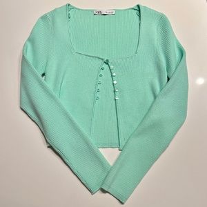 Mint green cropped sweater, Size XL, Zara